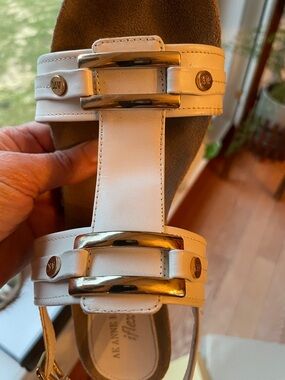 Anne Klein White Sandals with Gold Accents